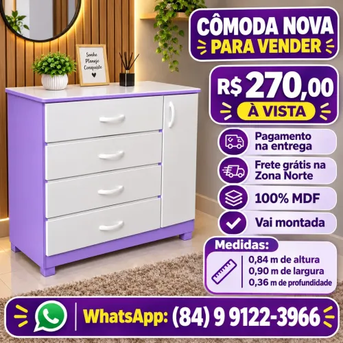 Adquira uma linda cômoda para o seu quarto, transporte grátis na zona norte.