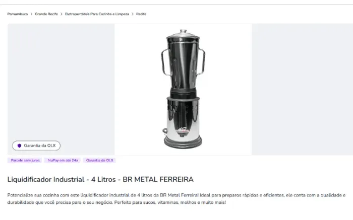 liquidificador industrial 4 litros METAL FERREIRA
