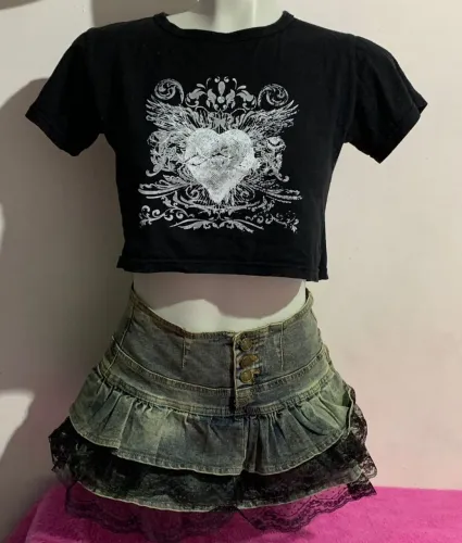 Short Saia jeans plissada (mini )