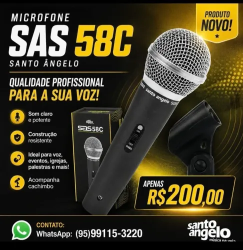 Vende-se microfone c/ fio Santo Ângelo SAS58c