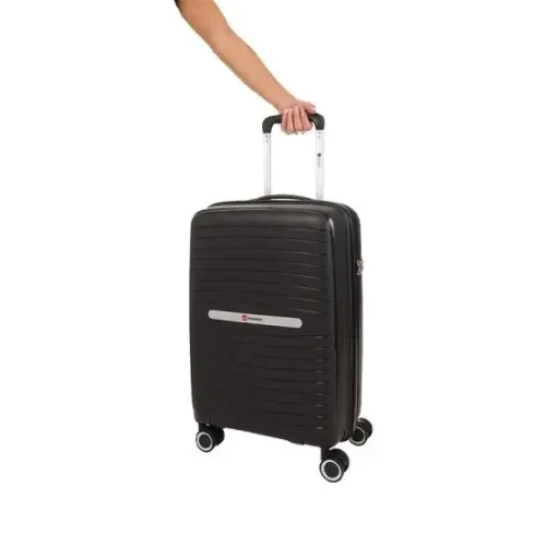 Mala travelux em polipropileno preta tamanho M Média Preta Com saco organizador Travel