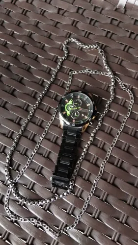 Conjunto relógio URREN chronograph + duas correntes de aço Inox
