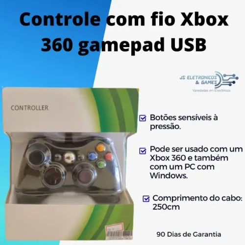 Controle Xbox 360 com fio - loja física - com garantia - entrega rápida