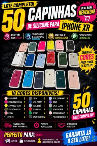 LOTE COMPLETO com 50 capinhas de silicone para iPhone XR