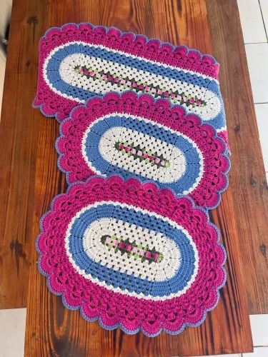Kit jogo de tapete crochê florido