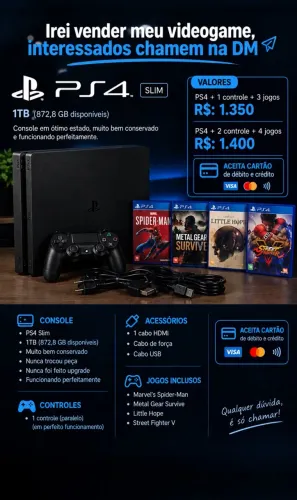 Ps4 Slim 1TB com 4 jogos