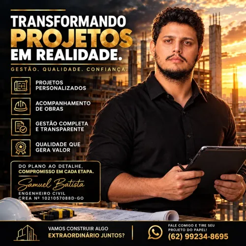 Engenheiro Civil Projetos Obras Reformas e ART Goiânia e Senador Canedo