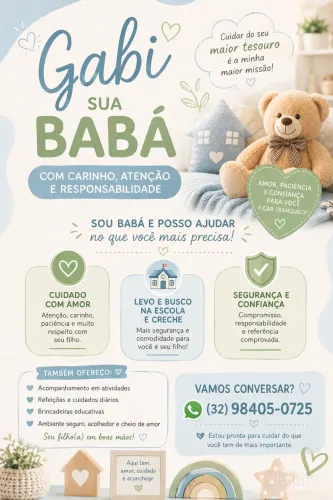 Babá disponível - responsável, cuidadosa e dedicada