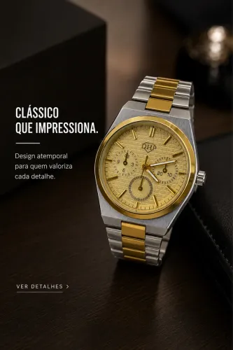 Relógio Masculino DHP Aço Inoxidável Bicolor