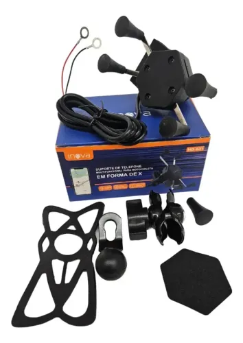 Suporte de Celular para Moto com Carregador USB Garra em X