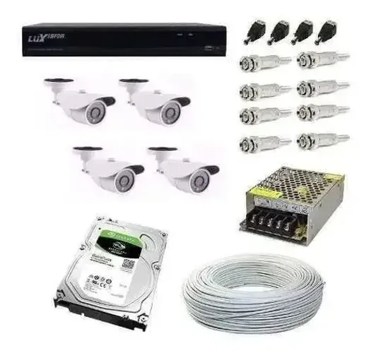 kit 04 camera luxvision ahd 720p infra ermelho+acessorios e instalação.