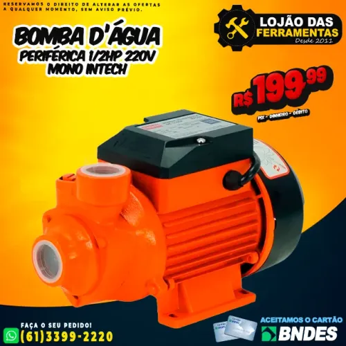 Bomba Dágua 1/2Hp Periférica Moto Bomba Intech