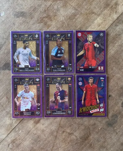 6 Cards Match Attax Extra 24/25 Purple Foil - Kane, Lewandowski, Bellingham