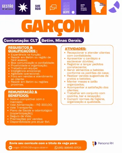 VAGA DE GARÇOM - MG 