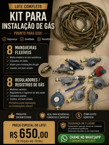Kit 8 mangueiras de malha metálica e 8 reguladores/registro gás