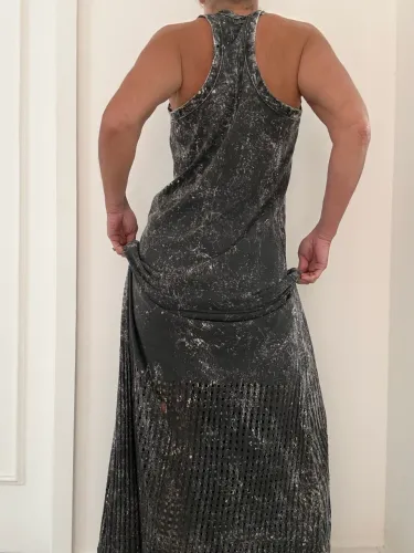Vestido redley cinza comprido