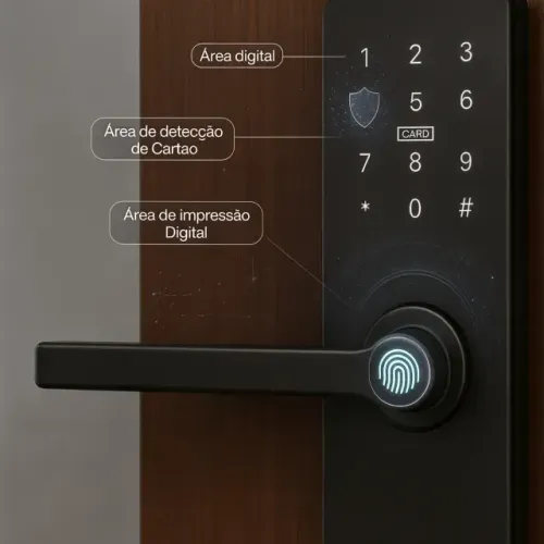 Fechadura Eletronica Digital Com Biometria, Senha, Cartão Black Piano