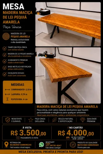 MESA MADEIRA MACIÇA DE LEI PEQUIÁ AMARELA Peça Unica