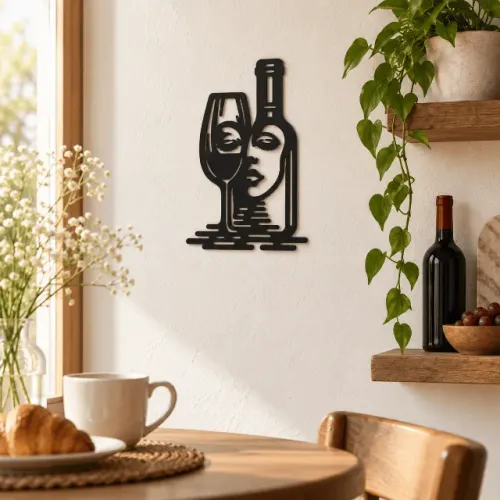 Quadro Decorativo Mdf Vinho Mulher Garrafa E Taça Vazada