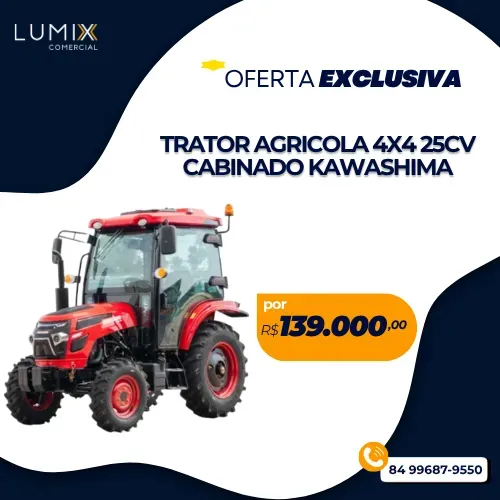 TRATOR AGRICOLA 4X4 25CV CABINADO KAWASHIMA