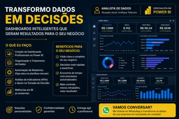 Transformo seus dados em decisões | Dashboard Power BI profissional