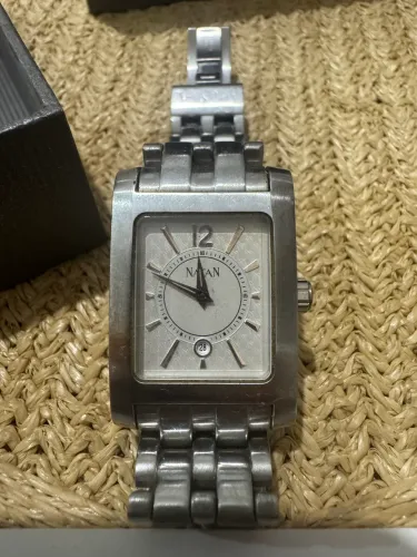 Relógio Natan vidro safira (vintage) pulseira aço