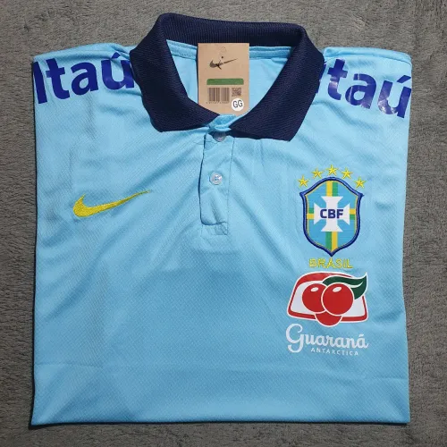 Camisa Brasil Azul de Gola Polo e Patrocínios