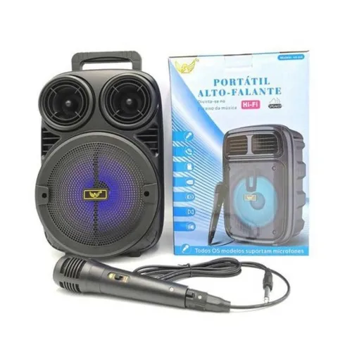 Caixa Som Portátil Bluetooth 32x19cm Mp3 Usb Cartão SD Fm Auxiliar Microfone Caixa Grande