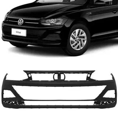 Parachoque Volkswagen Polo 2018 à 2022 - Furo Farol Auxiliar - Preto Liso - Loma Plast