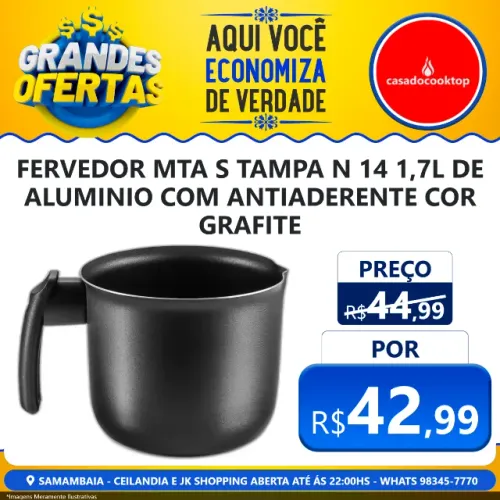 Fervedor mta s/ tampa n.14 / 1,7l  - de aluminio com antiaderente cor grafite