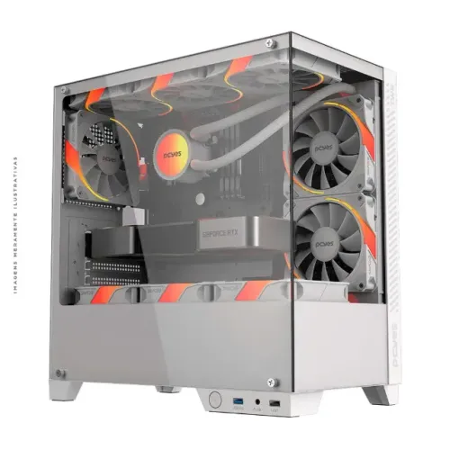 Gabinete Gamer PCYES Forcefield TWR White Ghost, mATX, Mid-Tower, Vidro, S/Fonte e fan