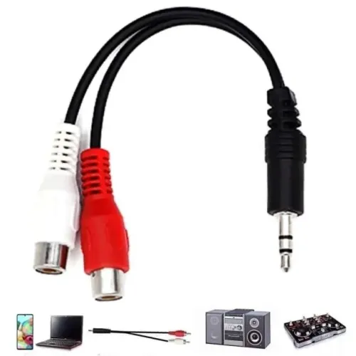 Cabo adaptador P2 stereo para 2RCA Femea aúdio