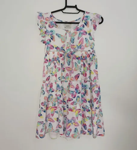 Vestido Infantil com Estampa de Borboletas Coloridas Fuzarka