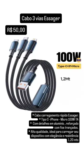 Cabo 3 vias 100W Essager -1,20 mts