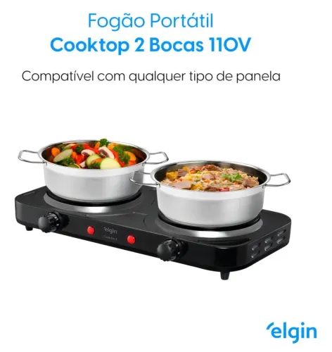 Fogão Portátil Cooktop 2 Bocas 220v Compatível com qualquer tipo de panela