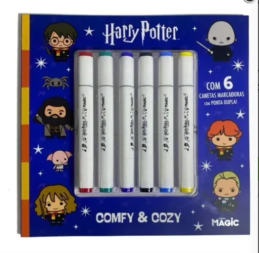 Livro Colorir Harry Potter, Barbie, Hot Wheels + 6 Cores canetas Touch Dupla Ponta 2 EM1 C