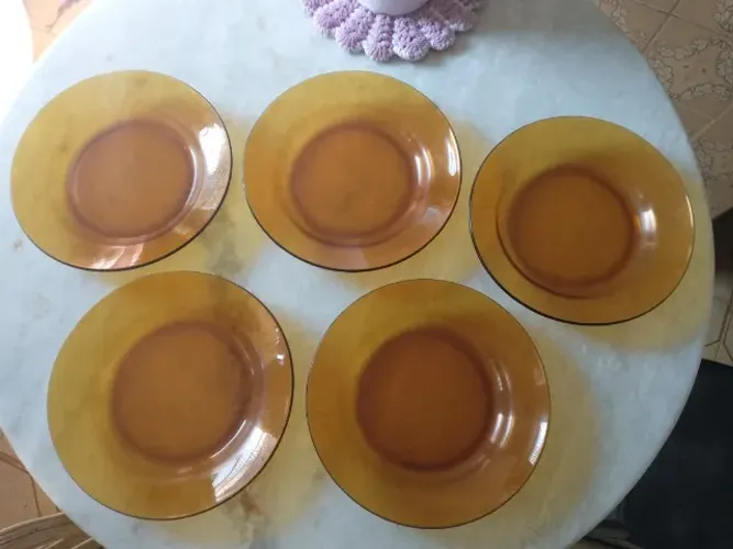 Conjunto 5 pratos fundo e 2 rasos Duralex Marrom Âmbar 