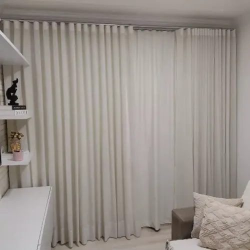 Cortina prega wave de linho dupla com forro e linho premium alto padrão com 8 m de largura