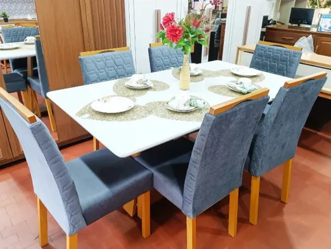Conjunto de Jantar Mesa 1,60x0,90 + 06 Cadeiras Lectus (Madeira).