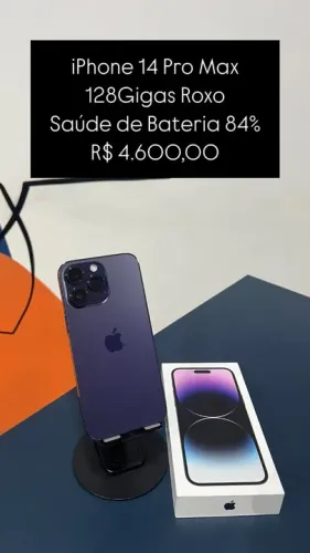 iPhone 14 Pro Max 128Gb Roxo Saúde de Bateria 84% R$ 4.600,00 | Loja Fisica