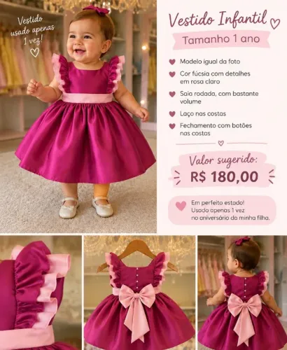 Vestido festa 1 aninho (bebê, criança)
