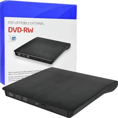 Leitor De CD Dvd Externo Slim Preto Usb 3.0