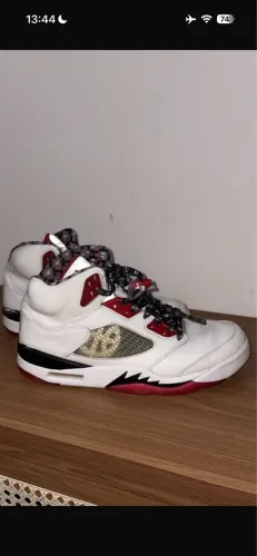 Nike Air Jordan 5 Branco Vermelho Preto Original Masculino
