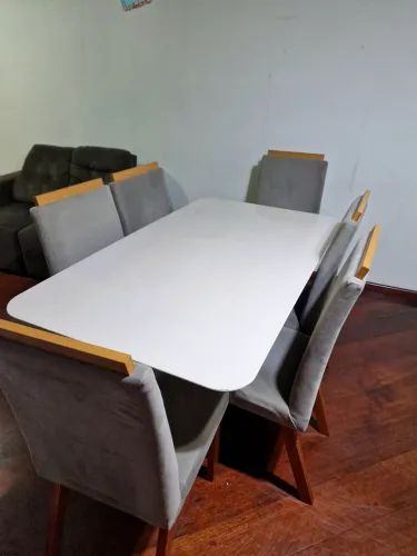 Mesa de jantar +6 cadeiras, tampão de vidro