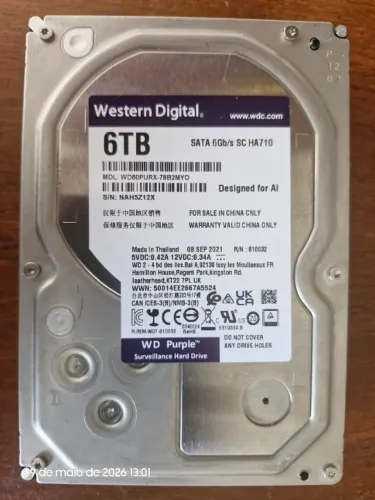 HD WD Purple 6TB para Vigilância Backup NVR DVR PC