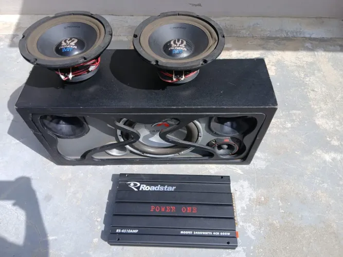 Som automotivo completo Pioneer + Hinor + Roadstar Power One