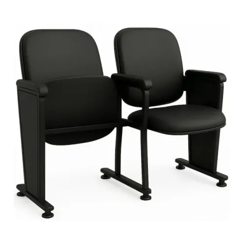Poltrona Para Auditório Rebatível Dois Assentos Linha Premium Corino Preto - 38102