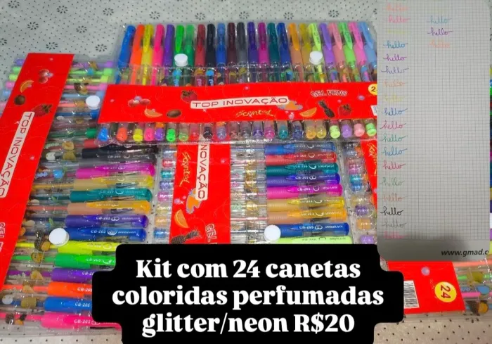 Kit com 24 canetas coloridas perfumadas
