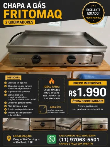 CHAPA INOX FRITOMAQ 2 QUEIMADORES EXCELENTE ESTADO SEM USO