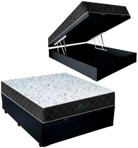 Colchão Casal Espuma D33 + Cama Box Baú Azul Marinho